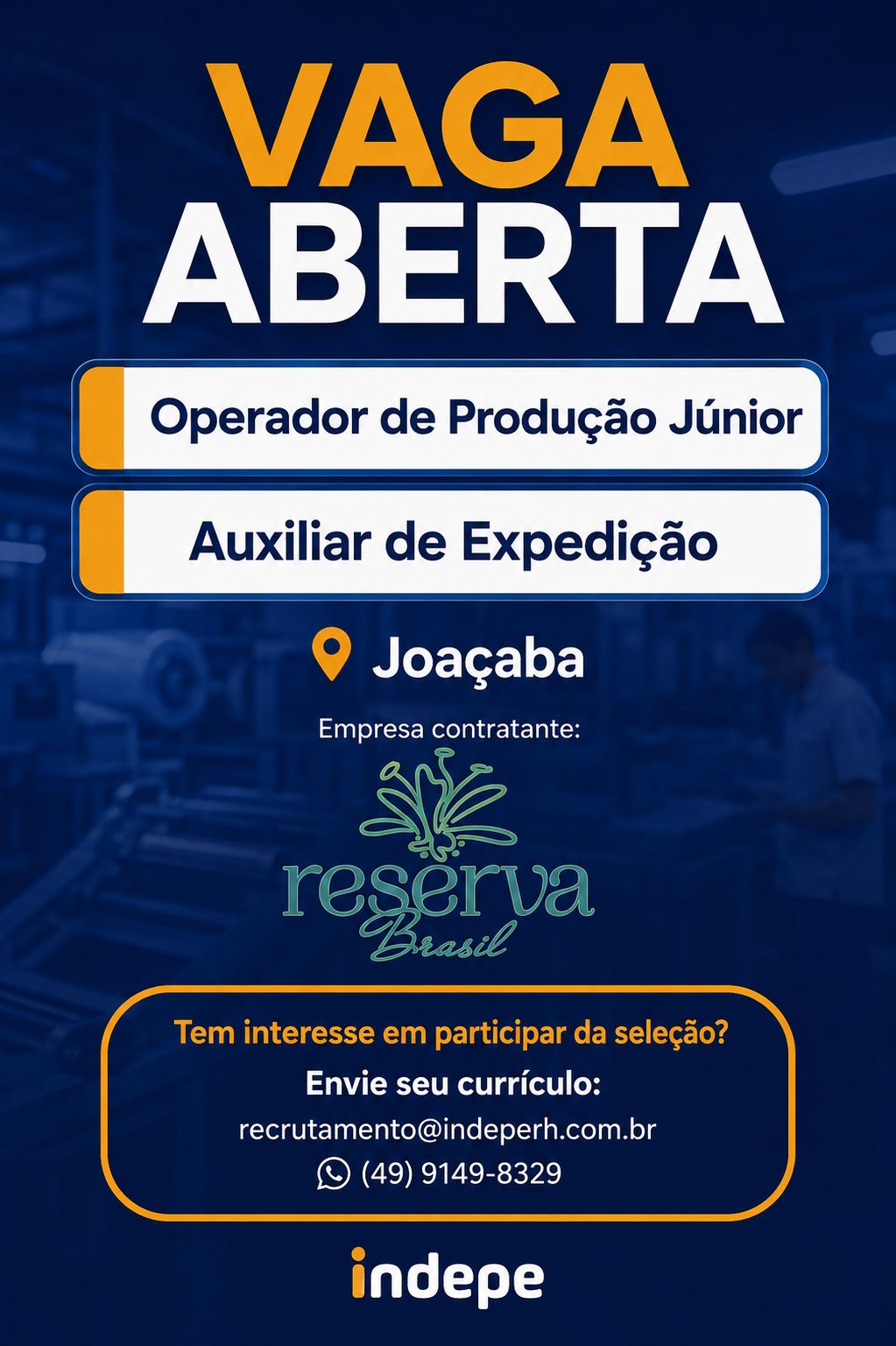 Operador de Produção Júnior e Auxiliar de Expedição