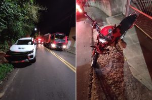 Motociclista fica ferido após parar embaixo de veículo durante acidente em Joaçaba