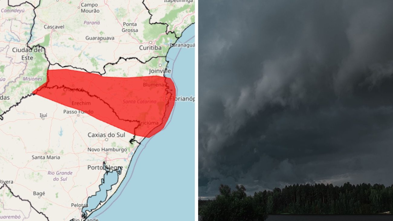 Inmet mantém alerta vermelho para chuva intensa e temporais em Santa Catarina