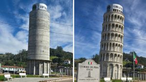 Primeira réplica brasileira da Torre de Pisa é construída em SC e será inclinada durante inauguração