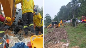 Trabalhador fica preso por 9 horas entre ponte e retroescavadeira após queda em ribanceira na Grande Florianópolis