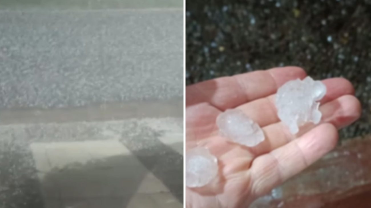 Chuva de granizo ‘pinta’ o chão de branco em Capinzal e impressiona moradores