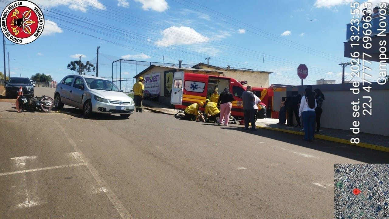 Campos Novos – Motociclista tem fratura exposta em colisão no Bairro Nossa Senhora de Lourdes
