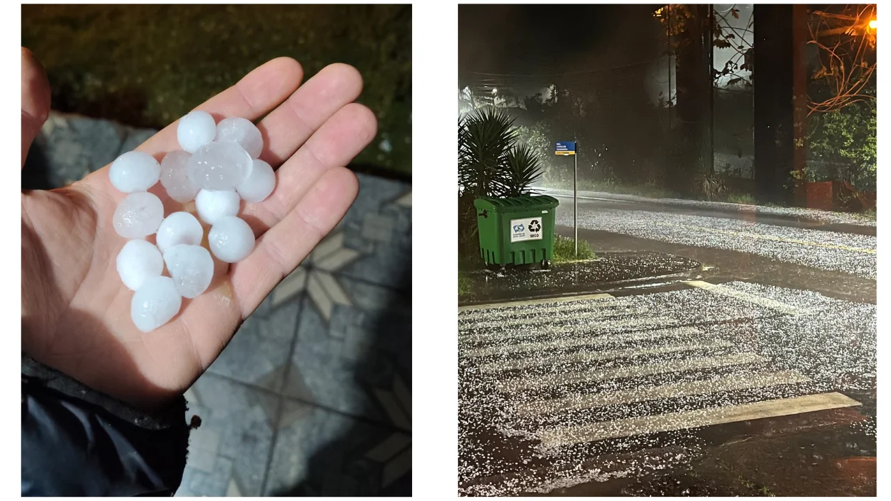 Temporal com chuva de granizo atinge Erval Velho e causa estragos na madrugada desta sexta-feira