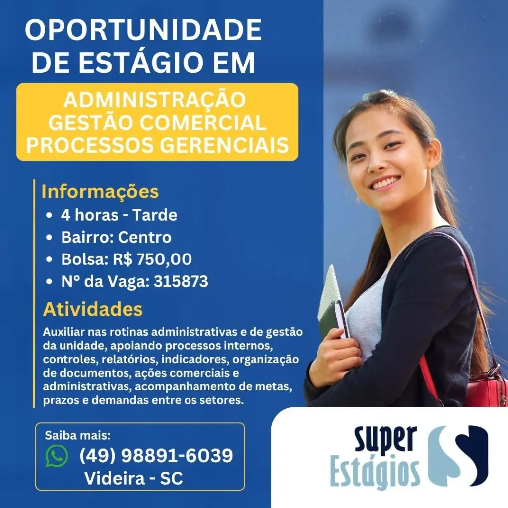 Estágio em Administração, Gestão Comercial, Processos Gerenciais