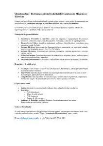 Oportunidade: Eletromecânico(a) Industrial (Manutenção Mecânica e Elétrica)