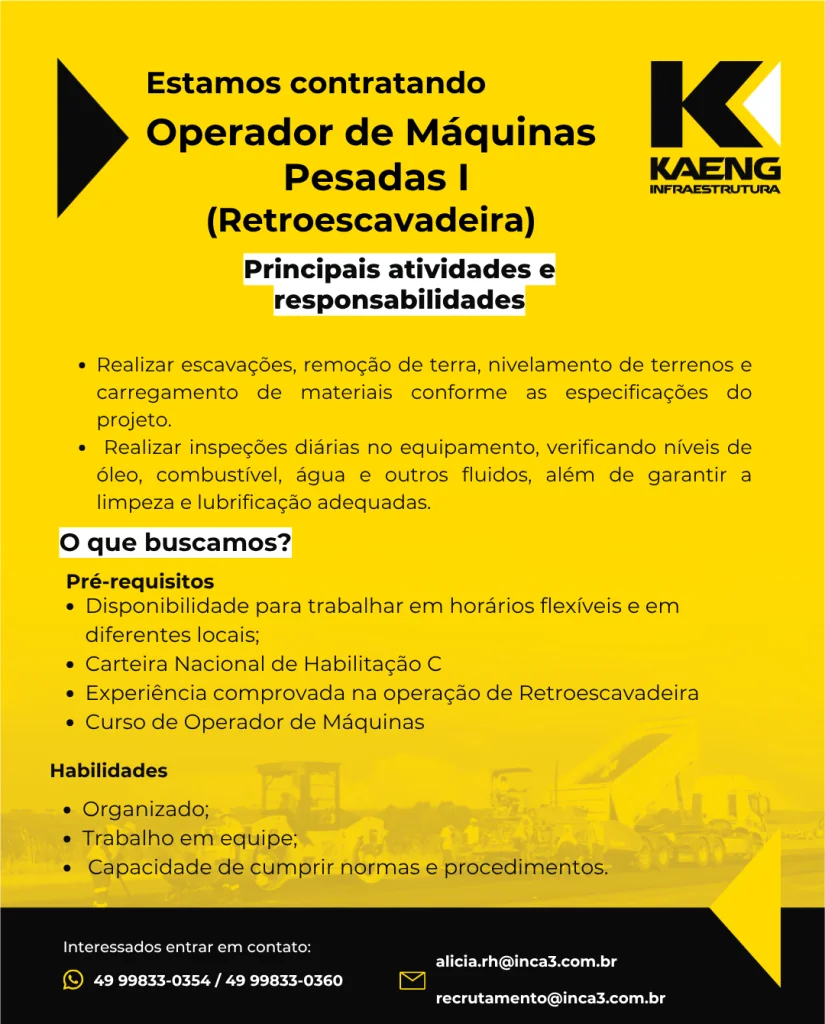 OPERADOR DE MAQUINAS PESADAS – RETROESCAVADEIRA