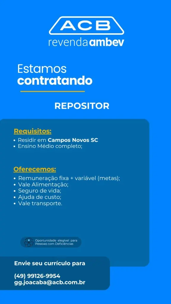 Repositor de Mercadorias – Campos Novos (Candidatos devem residir na cidade de Campos Novos)
