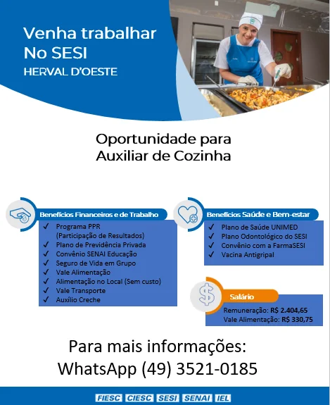 AUXILIAR DE COZINHA – HERVAL D’OESTE