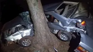 Carro bate violentamente contra árvore e deixa duas pessoas feridas no Oeste de SC
