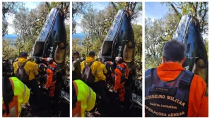 Bombeiros concluem resgate das cinco vítimas de queda de helicóptero em Urubici