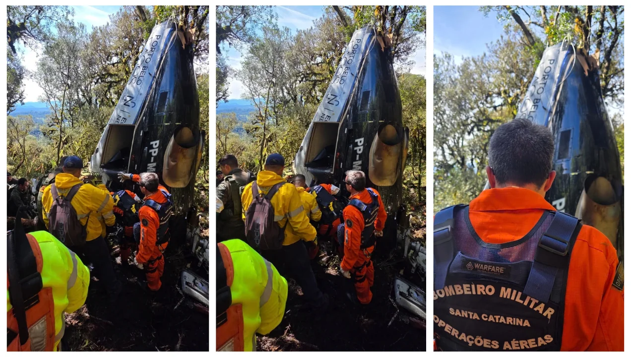 Bombeiros concluem resgate das cinco vítimas de queda de helicóptero em Urubici