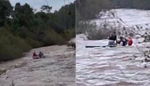Dois homens são resgatados pelos bombeiros após barco virar em rio em SC