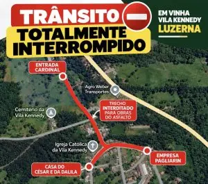 Trânsito fica totalmente interrompido na Vila Kennedy, em Luzerna, até sexta-feira