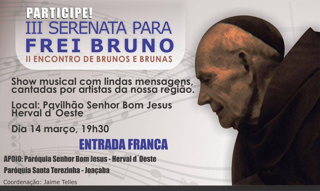 Serenata para Frei Bruno acontecerá nesta semana