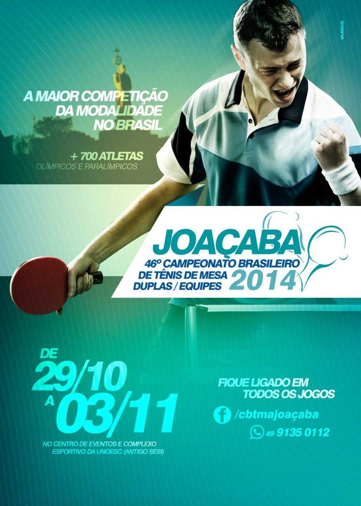 Campeonato Brasileiro de Tênis de Mesa inicia na próxima semana em Joaçaba