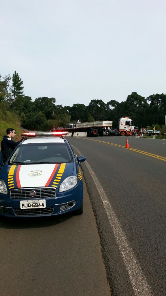 Carga de telhas cai de carreta e atinge veículo na BR-282
