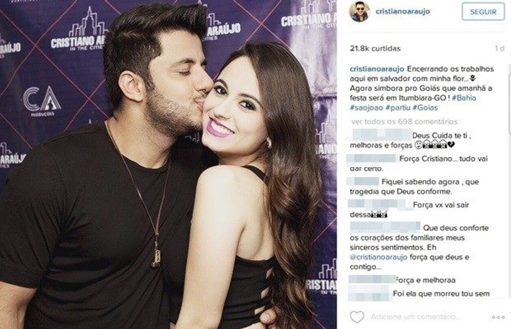 Cantor Cristiano Araújo e a namorada morrem em grave acidente