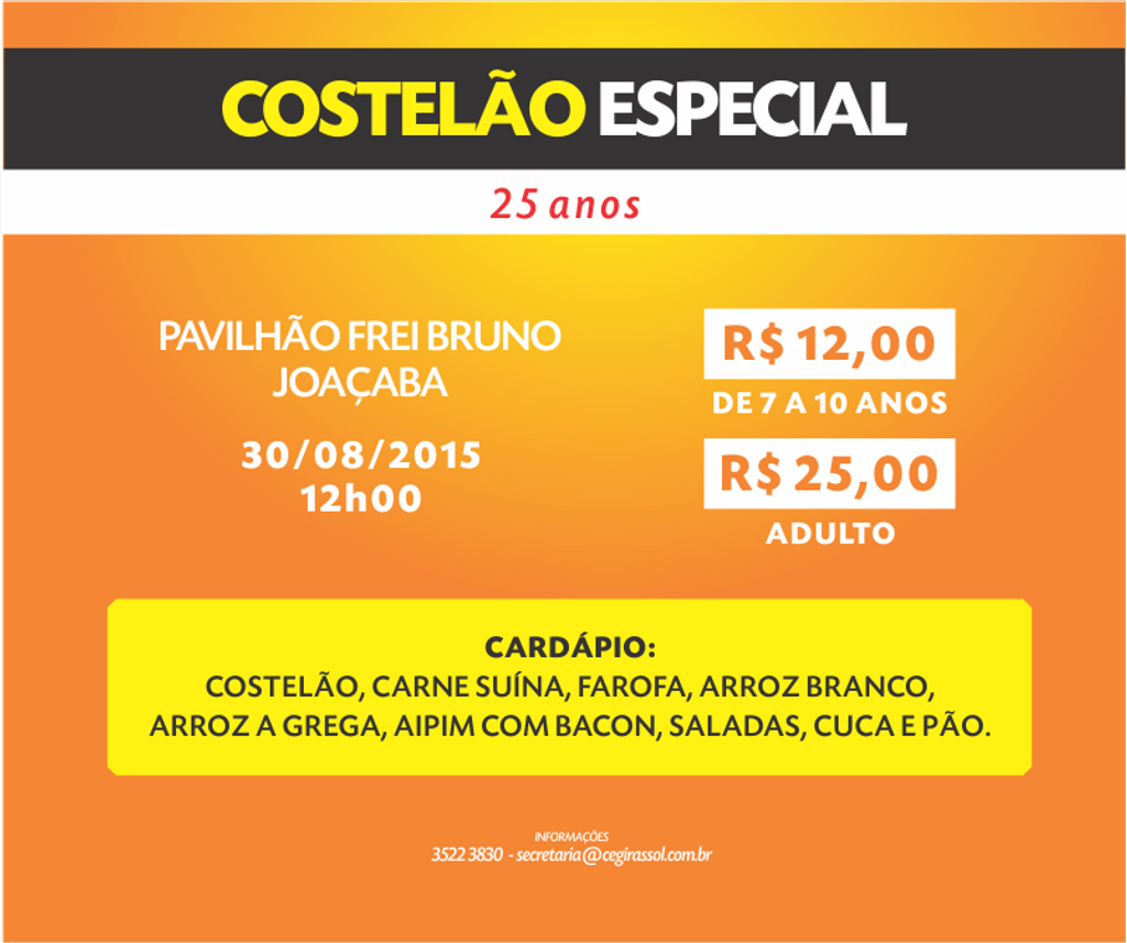 Girassol realizará um Costelão Especial em comemoração aos seus 25 anos