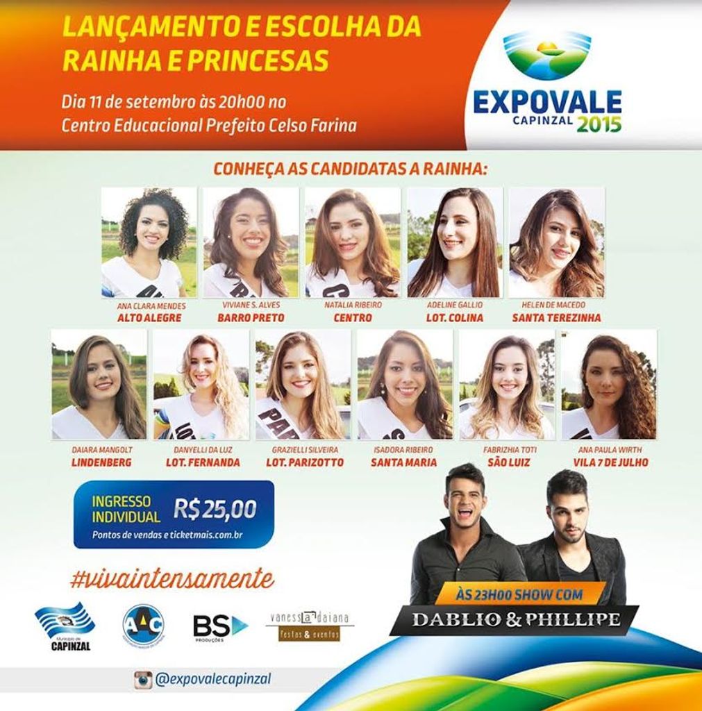 Escolha da rainha da Expovale 2015 acontecerá no dia 11 de setembro