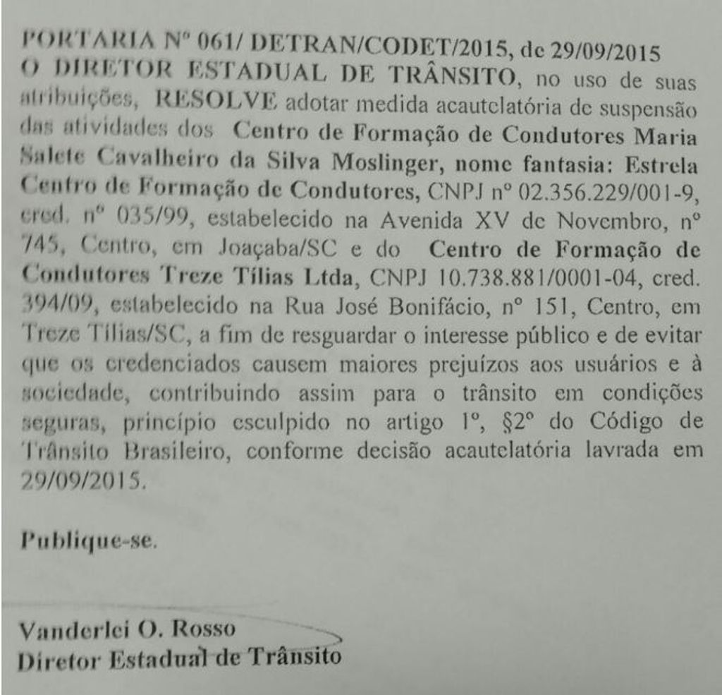 Detran/SC determina a suspensão das atividades das duas auto escolas investigadas pela polícia