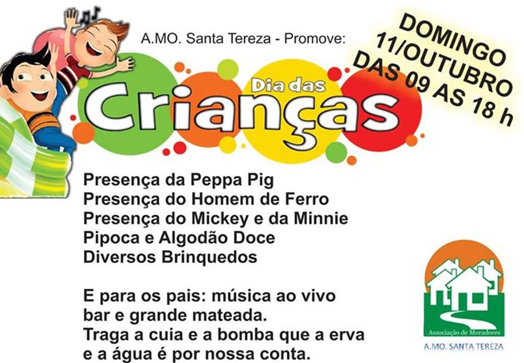 Bairro Santa Tereza organiza comemoração para o Dia das Crianças neste domingo
