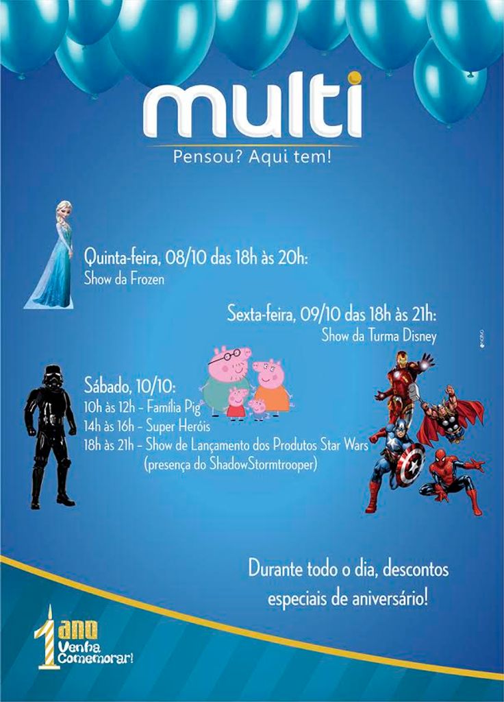 Loja Multi comemora 1 ano com programação festiva para as crianças