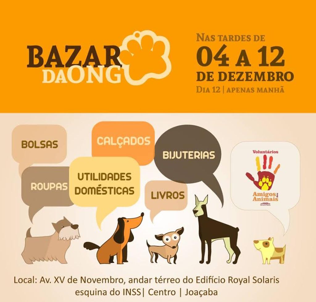 Voluntários Amigos dos Animais realizam bazar em Joaçaba