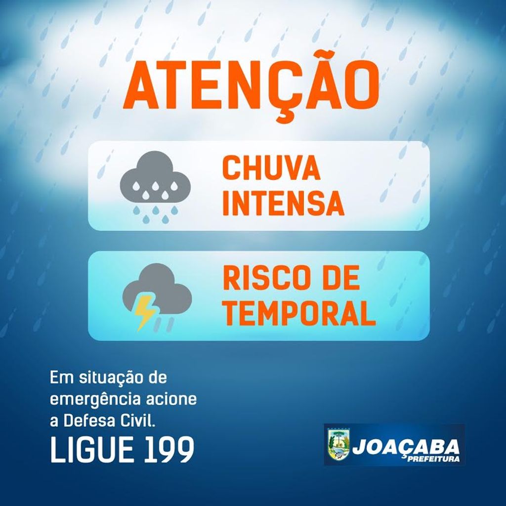 Defesa Civil alerta para volume alto de chuva nas próximas horas