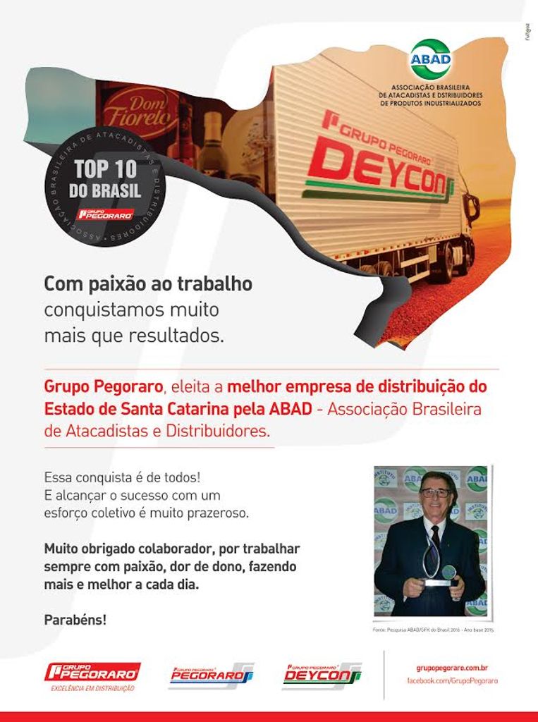 Grupo Pegoraro é eleita melhor empresa de distribuição de Santa Catarina