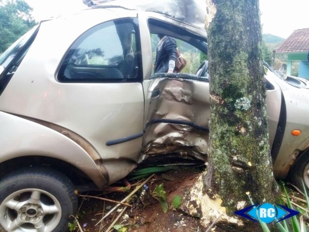 Veículo “abraça” árvore em acidente na SC-150