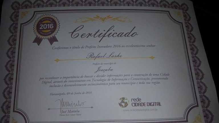 Rafael Laske recebe título de Prefeito Inovador 2016