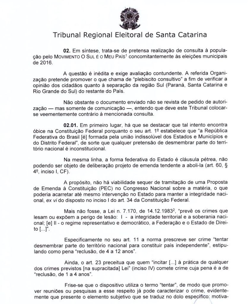 Movimento O Sul É o Meu País não poderá realizar plebiscito em Joaçaba durante as eleições municipais