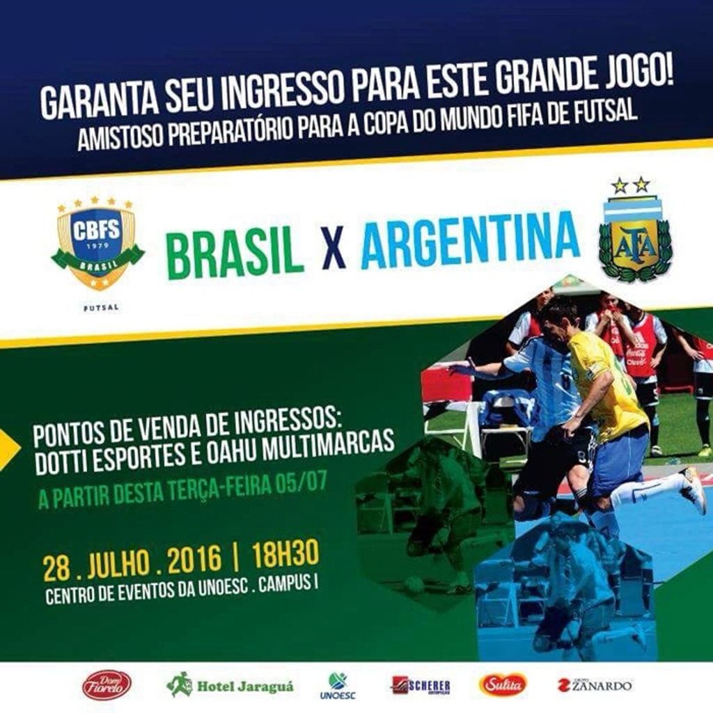 Ingressos para o amistoso entre Brasil e Argentina começam a ser vendidos nesta terça-feira em Joaçaba