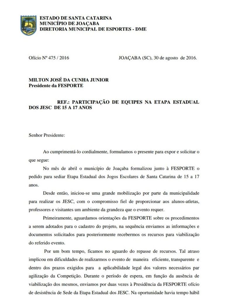 Joaçaba deixa de ser a sede do JESC e alunos não participam da competição