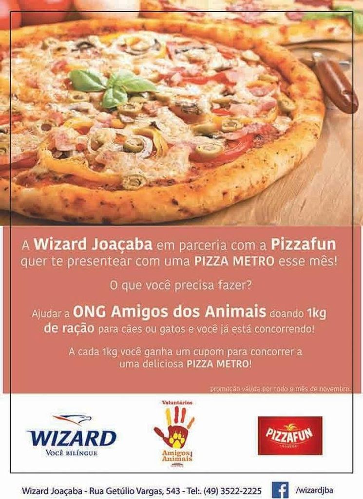 Que tal ajudar a Ong Amigos dos Animais e concorrer a uma deliciosa Pizza Metro da Pizzafun?