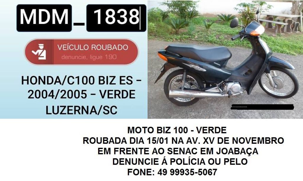 Motocicleta é furtada no Centro de Joaçaba