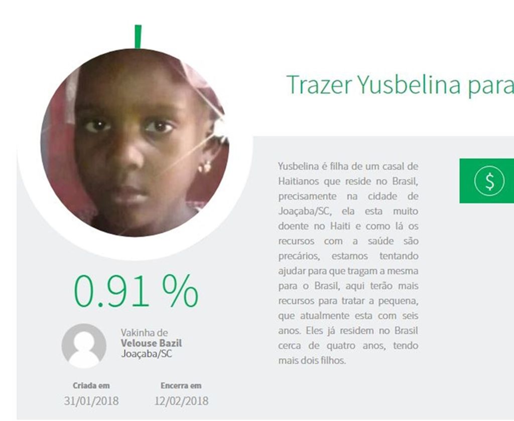 Campanha arrecada recursos para trazer menina haitiana morar com os pais em Joaçaba