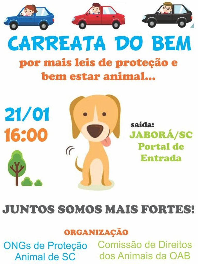 Carreata em prol de leis de proteção e bem estar animal será realizada neste domingo em Jaborá