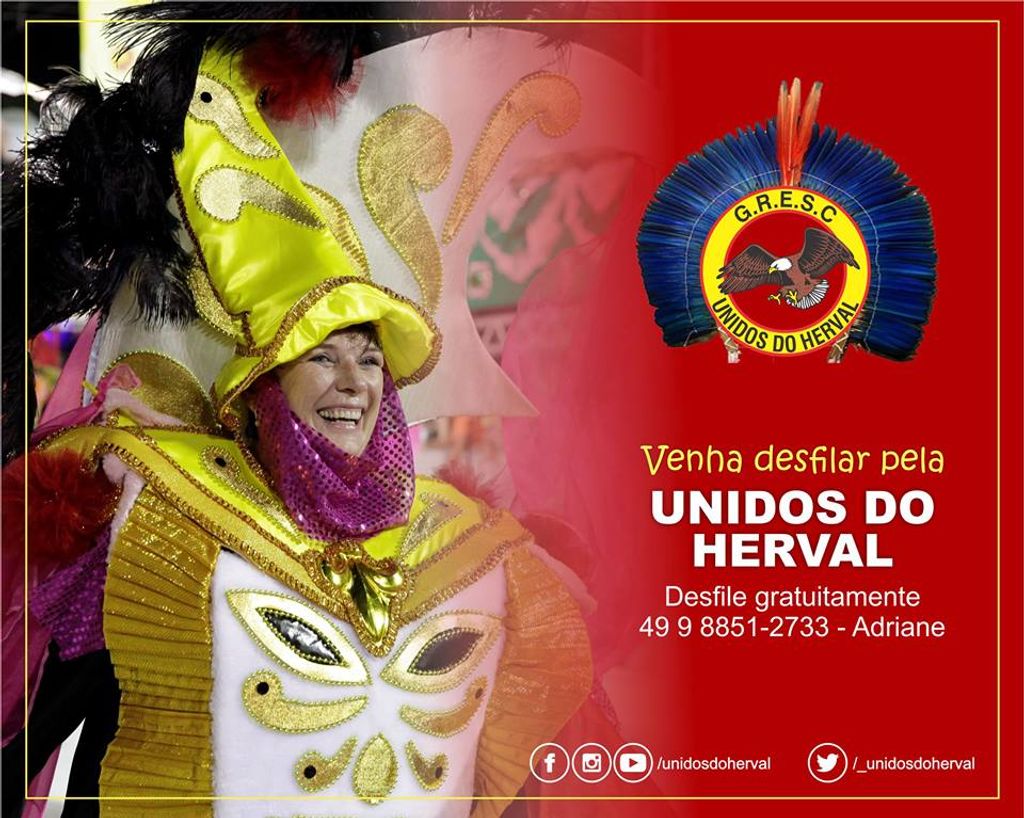 Unidos do Herval tem vagas gratuitas disponíveis para quem quiser desfilar neste ano