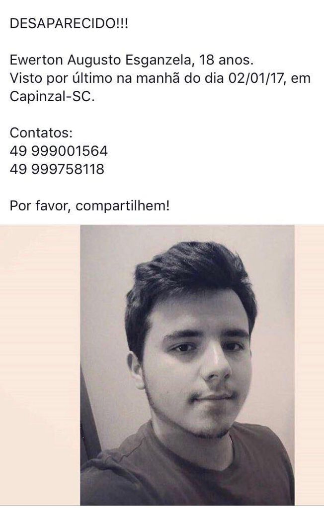 Jovem de Capinzal que teria vindo para Joaçaba está desaparecido