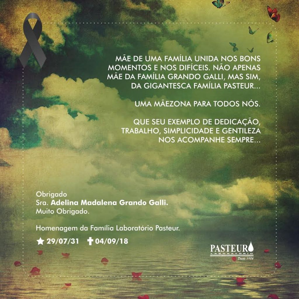 Nota de falecimento Sra. Adelina Madalena Grando Galli