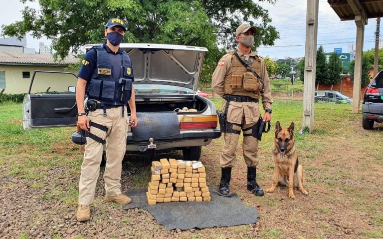 PRF apreende 30 kg de maconha escondida em fundo falso de automóvel na BR-480
