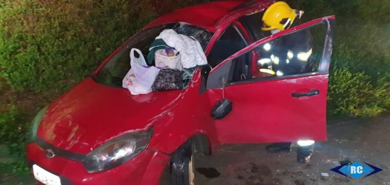Veículo de Erval Velho capota na SC-150, em Ouro