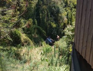 Idoso fica ferido após veículo sair da pista e cair em rio