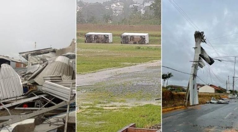 Vento forte causa destruição em cidade de SC e Defesa Civil investiga possível tornado
