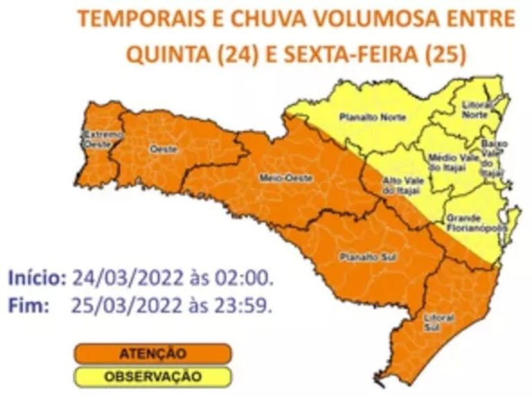 Ciclone pode provocar temporais em SC com risco de vendavais acima de 100 km/h