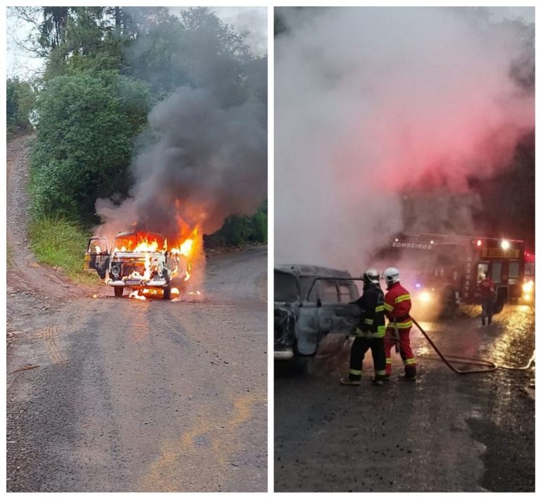Kombi que transportava crianças à escola pega fogo em Concórdia