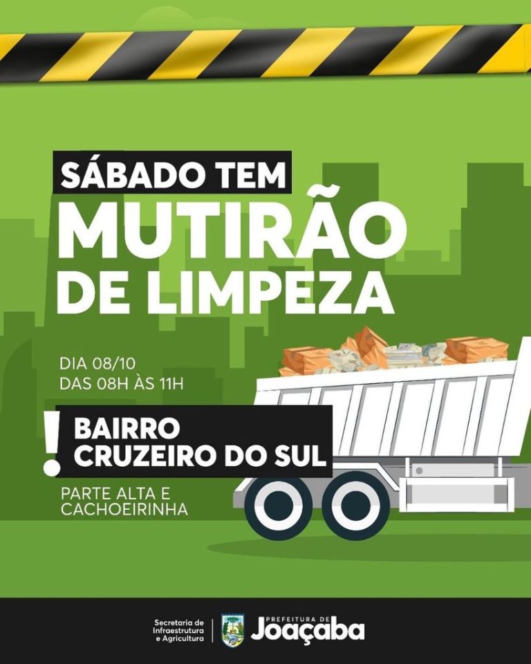 Prefeitura de Joaçaba fará mutirão de limpeza no Bairro Cruzeiro do Sul no próximo Sábado (8)