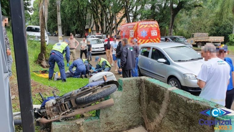 Motoboy fica ferido após colisão contra picape em Ouro